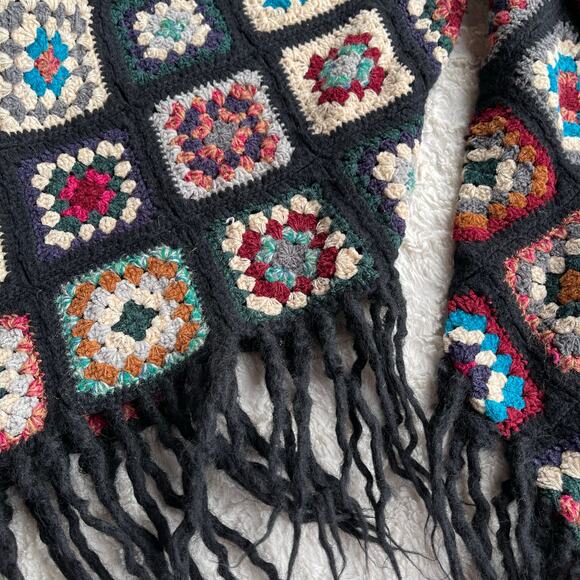 Sue Wong knit studio granny square crochet sweater fringe vintage Y2K wool L - Picture 8 of 14